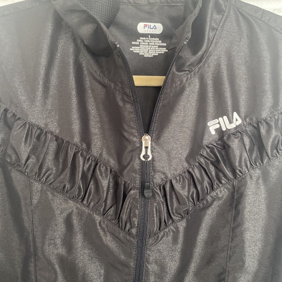 Fila Black designer front zipper pull sides slight shine jacket - Picture 3 of 16